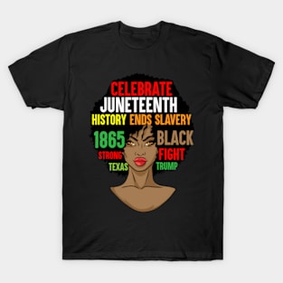 Juneteenth Afro Woman Black African American Flag Pride T-Shirt